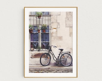 Bicycle in Paris Print, Paris Wall Art Print, Neutral Wall Decor, Street Scene, Travel Photography Print