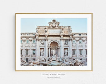 Trevi Fountain Photo, Rome Wall Art Print, Italy Travel Photography, Horizontal Art in Muted Pastels