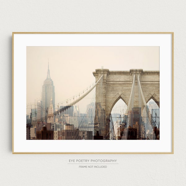 Brooklyn Bridge, New York City Photography, Modern New York Print, NYC Wall Art, Pink Wall Decor, Wanderlust, 8x10 Travel Photography Print