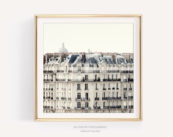 Paris Rooftops and Windows, Paris Photography, White Wall Art, Paris Decor, Square Architecture Print, 8x8, 12x12