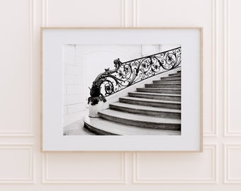 Paris Wall Art, Black and White Prints, Paris Interior, Ornate Staircase Photo, Chic Paris Decor, Home Decor