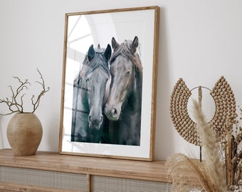 Horse Print, Rustic Nature Photography Print, Rustic Wall Decor, Modern Farmhouse Decor, Two Farm Horses 8x10 Photograph