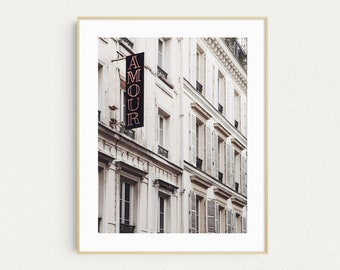 Amour Sign, Paris Photography, Montmartre Love Sign, Paris Bedroom Decor, White, Bedroom Wall Art, Above Bed Art, Love Print