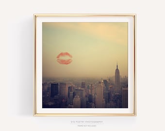 I Love New York #2 - NYC Art Print, Valentine Print, Kiss, New York Sunset, Empire State Building, Wedding Gift, Romantic Art 8x8