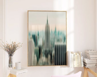 Abstract New York Print, City Skyline, Empire State Building, Travel Photography, Large Vertical Wall Art