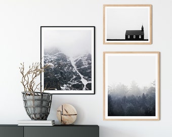 Minimalist Landscape Photography, Nordic Wall Art, Set of 3 Prints, Forest, Mountain Landscape Prints, Hygge Wall Art Prints
