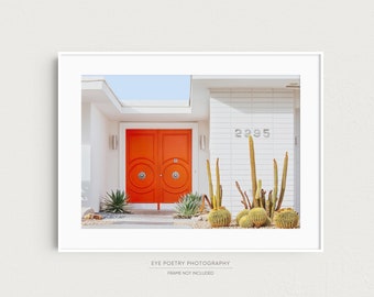 Palm Springs Photography, Mid Century Modern Wall Art Print, House with Orange Door Photo