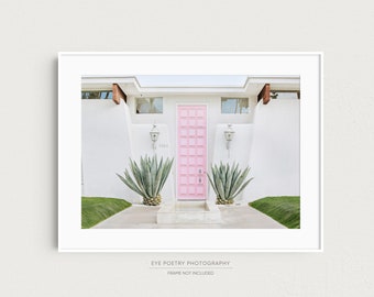 Palm Springs Print, Pink Door Photo, Mid Century Modern Wall Art Print, Architecture Photography