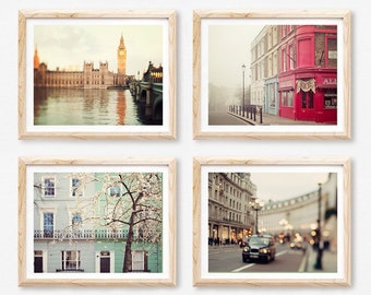 SALE London Prints, Set of 4 Prints, London Art, Gallery Wall Art Prints, Travel Photography, London England, Big Ben, Notting Hill