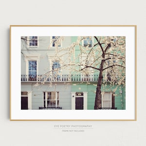 London Photography, Notting Hill Townhouses, London Print, London Fine Art Photograph, British Home Decor, Mint Green, Wall Art image 1