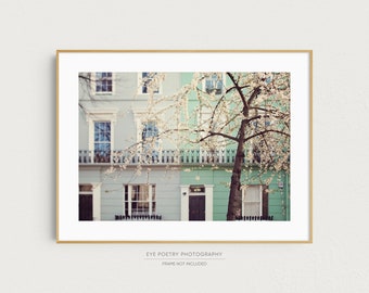 London Photography, Notting Hill Townhouses, London Print, London Fine Art Photograph, British Home Decor, Mint Green, Wall Art