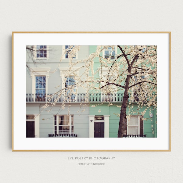 London Photography, Notting Hill Townhouses, London Print, London Fine Art Photograph, British Home Decor, Mint Green, Wall Art