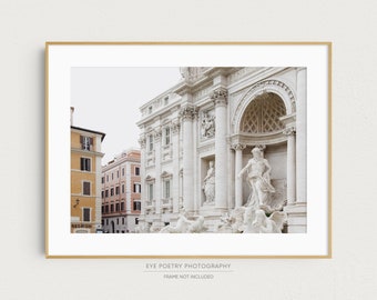 Rome Italy Wall Art Print, Horizontal Trevi Fountain Photo, Travel Photography, Large Italian Decor