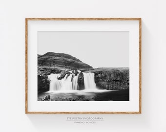 Iceland Print, Black and White Photography, Landscape Photography Print, Landscape Print, Nature Photography, Waterfall Picture