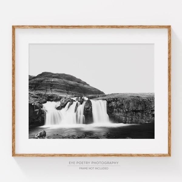 Iceland Print, Black and White Photography, Landscape Photography Print, Landscape Print, Nature Photography, Waterfall Picture