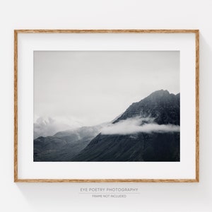 Mountain Wall Art, Iceland Nature Wall Art Print, Minimalist Black and White Prints, Foggy Landscape Photography Print image 1