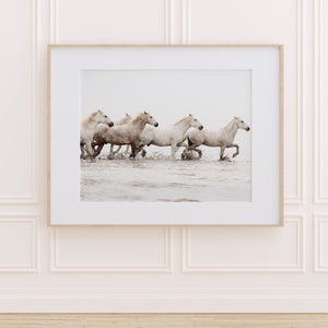 White Horse Print, Horse Art Print, Nature Photography, Wild Camargue Horses, Beige Horizontal Wall Art, Fine Art Photography Print image 7