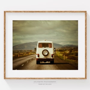 Vintage Car on the Open Road Photo, Iceland Travel Photography Print, Wanderlust Print, Travel Gift for Men, Retirement Gift for Him