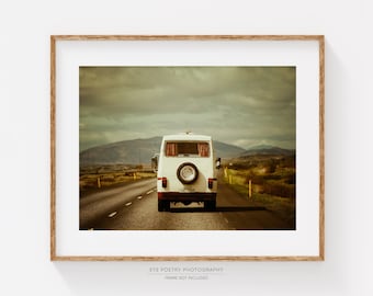 Vintage Car on the Open Road Photo, Iceland Travel Photography Print, Wanderlust Print, Travel Gift for Men, Retirement Gift for Him