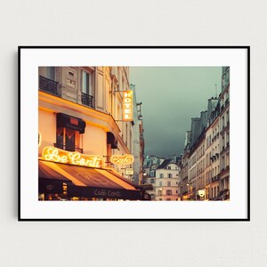 Paris at Night, Cafe, Neon Lights in St Germain, Paris Photography, Orange and Blue, City Street, Paris Artwork - Nuit Neon image 4