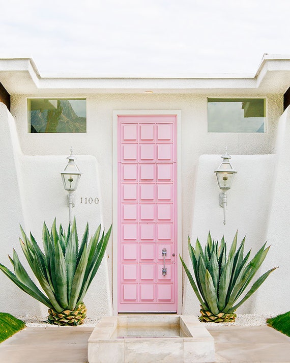 Palm Springs Photograph Mid Century Modern Decor Wall Art Gift For Her Travel Photography Print Pink Door Vertical Home Decor