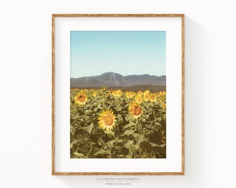 Sunflower Print, Summer Wall Art, Sunflowers Decor, Boho Nature Art Print, Landscape Print, Boho Wall Decor