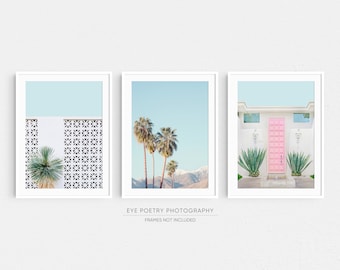 Palm Springs Prints, Mid Century Modern Art Prints, Gallery Wall Set of 3 Prints, Minimalist Pastel Travel Photography, Wall Art