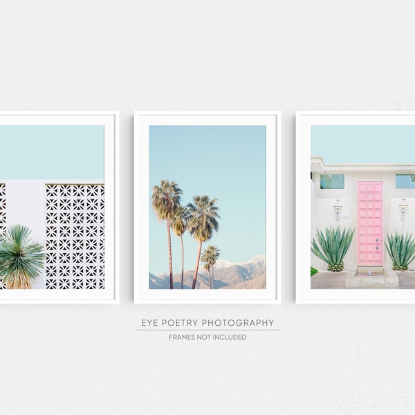 Palm Springs Prints, Mid Century Modern Art Prints, Gallery Wall Set of 3 Prints, Minimalist Pastel Travel Photography, Wall Art