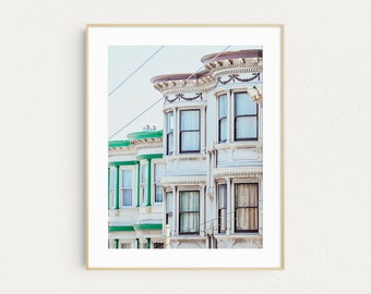 San Francisco Print, Victorian Houses Photo, San Francisco Wall Art, Pastel Wall Decor, California Travel Photography Print