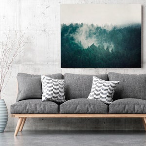 Forest Canvas Print, Large Wall Art, Canvas Art, Landscape Photography, Foggy Forest, Teal Wall Decor, Home Decor, Living Room Wall Art image 3