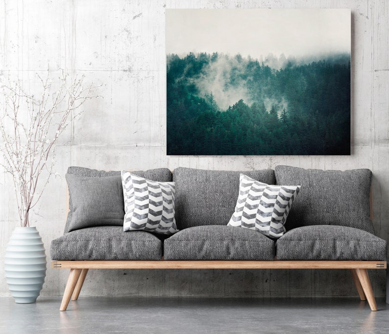 Forest Canvas Print, Large Wall Art, Canvas Art, Landscape Photography, Foggy Forest, Teal Wall Decor, Home Decor, Living Room Wall Art image 3