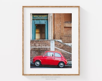 Rome Print, Vintage Red Fiat 500 Car Photo, Vertical, Large Wall Art, Italy Wall Art Print, Travel Photography Print, Italy Gift