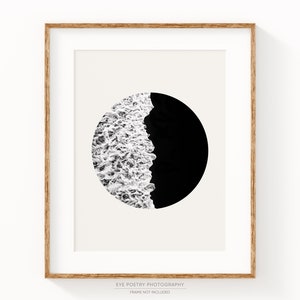 Ocean Print, Minimalist Black and White Print, Zen Yin Yang Waves Wall Art, Japandi Nature Photography, Ocean Wall Art image 1