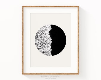 Ocean Print, Minimalist Black and White Print, Zen Yin Yang Waves Wall Art, Japandi Nature Photography, Ocean Wall Art