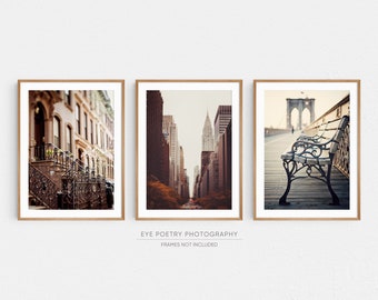 New York City Prints Set, New York Wall Art, Set of 3 Prints, NYC Photography Prints, Chrysler Building, Brooklyn Bridge, Gallery Wall