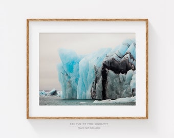 Iceland Photograph, Iceberg in Glacier Lagoon, Icelandic Nature, Blue Art, Large Wall Art, Winter, Landscape Photography Print