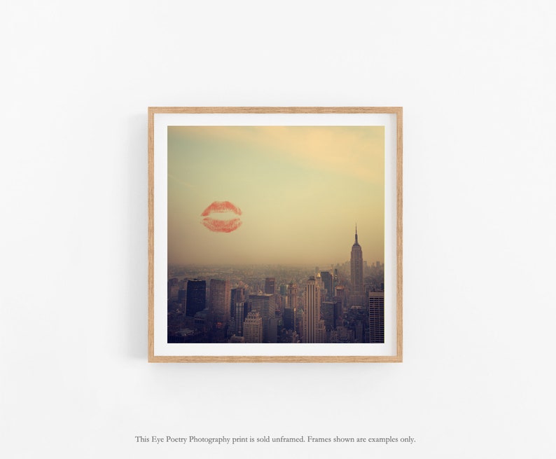 I Love New York 2 NYC Art Print, Valentine Print, Kiss, New York Sunset, Empire State Building, Wedding Gift, Romantic Art 8x8 image 4