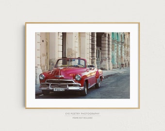 Old Havana Cuba Photo, Red Vintage Car, Car Lover Gift for Men, Cuba Art Print, Classic Car Photography, Wall Art "Urban Retro"
