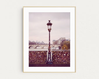 Pont Des Arts Photo, Paris Print, Paris Bridge on the Seine, Paris Decor, Pink Wall Art, 8x10 Travel Photography Print