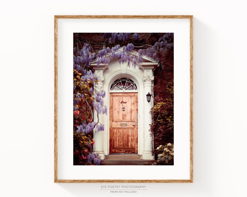 London Door Surrounded by Flowers, London Photography Print, Travel Photography, Housewarming Gift for Her Dream Home image 1