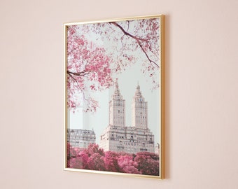 San Remo Photo, New York Wall Art, New York City Print, Travel Photography, Pink Trees, NYC Architecture Print