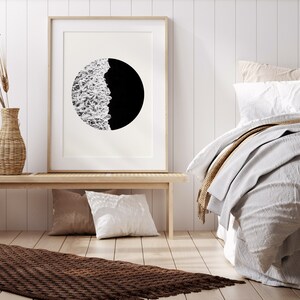 Ocean Print, Minimalist Black and White Print, Zen Yin Yang Waves Wall Art, Japandi Nature Photography, Ocean Wall Art image 2