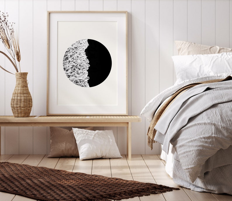 Ocean Print, Minimalist Black and White Print, Zen Yin Yang Waves Wall Art, Japandi Nature Photography, Ocean Wall Art image 2