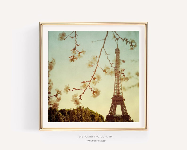Eiffel Tower Photo, Paris France, Paris Photography, Square Wall Art Print, Spring, 8x8 12x12 16x16 Photography Print image 1