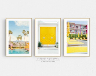 Palm Springs Wall Art, Set of 3 Prints, Mid Century Modern Art Prints, City Travel Photography, Yellow Wall Art, Gallery Wall Set