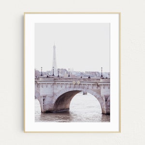 Paris Print, Pont Neuf and Eiffel Tower Photo, City Art, Muted Minimalist Neutral Wall Art, Paris France Travel Photography
