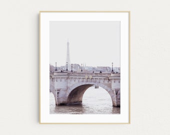 Paris Print, Pont Neuf and Eiffel Tower Photo, City Art, Muted Minimalist Neutral Wall Art, Paris France Travel Photography