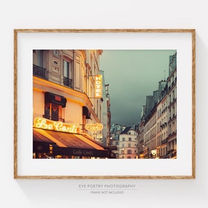 Paris at Night, Cafe, Neon Lights in St Germain, Paris Photography, Orange and Blue, City Street, Paris Artwork - Nuit Neon image 2