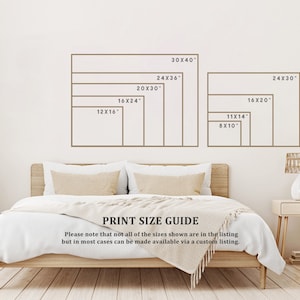 Peut inclure: Un guide de tailles d'impression avec diff&eacute;rentes tailles indiqu&eacute;es en pouces. Les tailles varient de 8x10 pouces &agrave; 30x40 pouces. Le texte indique "Guide des tailles d'impression. Veuillez noter que toutes les tailles indiqu&eacute;es ne sont pas dans la liste, mais dans la plupart des cas, elles peuvent &ecirc;tre disponibles via une liste personnalis&eacute;e."