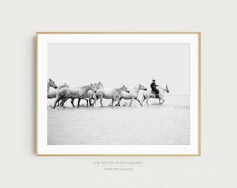 Cowboy Print, Western Decor, Large Horse Wall Art, Black and White Prints, Coastal Cowgirl, Photography